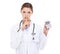 Doctor-client privelage. Portrait of an attractive young doctor telling you to be quiet while holding a cellphone.