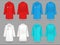Doctor coat. Colorful lab uniform, doctor medical laboratory clothes vector 3d realistic isolated mockups