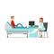 Doctor Collecting Medical History Of A Patient With Computer, Hospital And Healthcare Illustration