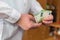 Doctor counting 100 Euro banknotes. Paid medical services healthcare concept