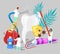Doctor dentist characters brushing, drilling tooth, flat vector illustration. Dental treatment, oral care and hygiene.