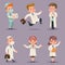 Doctor Different Positions and Actions Character Icons Set Medic Retro Cartoon Design Vector Illustration