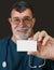 Doctor Displays a Blank Business Card