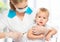 Doctor does injection child vaccination baby