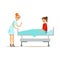 Doctor Examining The Patient Laying On Hospital Bed, Hospital And Healthcare Illustration