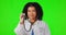 Doctor, face or happy woman with stethoscope on green screen for healthcare, nursing or clinic cardiology. Wellness