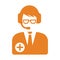 Doctor, female, helpline, communication, chat icon. Orange vector design.