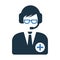 Doctor, female, helpline, communication, chat icon. Simple flat design concept.