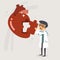 Doctor fixing jigsaw heart vector illustration. Medical concept cartoon.