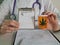 Doctor gives the patient prescription for marijuana for medicine in clinic