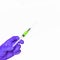 Doctor glove with syringe. Injection concept. Vaccine. Colorful