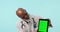 Doctor, green screen tablet or elderly black man with hospital web news, medical brand logo or commercial mockup space