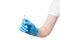 Doctor hand in a blue sterile glove holds to give cotton swab for sampling smear analysis.