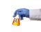 Doctor Hand Holds Toxic Orange Liquid Retort - Isolated Photo