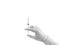 Doctor hand in white glove hold syringe with preparation jet fro