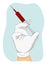 Doctor hand in white glove holding syringe with red liquid