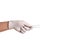 Doctor hand in white latex sterile gloves with forceps isolated