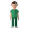 Doctor with head mirror and green uniform surgeon