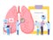 Doctor health treatment and care in flat clinic, vector illustration. Lung pulmonology medicine diagnosis, patient check