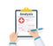 Doctor hold clipboard Analysis and takes notes on it. Medical report. Checklist. Flat design, vector illustration on