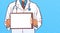 Doctor Hold Empty Medical Clipboard Male Prectitioner In White Coat Closeup Over Comic Dotted Background