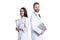 doctor hold medical prescription. doctor internist with clipboard isolated on white. prescriber physician with nurse