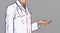 Doctor Hold Open Palm Hand To Copy Space Closeup Medical Male Prectitioner In White Coat Over Comic Retro Background