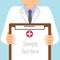 Doctor holding medical clipboard, vector illustration. Concept healthcare. Medical background.