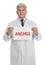 Doctor holding sign with word ANEMIA on white background