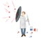 The doctor holds the shield. protects against viruses. scattered pills. vector illustration.