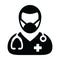 Doctor icon vector with surgical face mask male person profile avatar symbol with stethoscope for medical consultation in Glyph