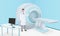 Doctor invites patient to body brain scan of MRI machine