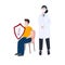The doctor just vaccinated the young man and now he is protected from the disease. A man holds a hiding shield. Vaccination and