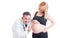 Doctor listening pregnant woman tummy using stethoscope