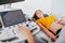 Doctor makes the patient women abdominal ultrasound. Ultrasound Scanner in the hands of a doctor.