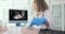 Doctor makes ultrasound of child on ultrasound machine