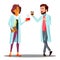 Doctor Man, Woman Holding A Glass Of Coffee In Hand, Coffee Break Vector. Isolated Cartoon Illustration