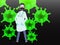 Doctor in mask on viruses background. Man in medical uniform and full face mask respirator to protect from virus during epidemic