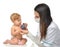 Doctor measuring glucose level blood chemistry test from diabetes child baby