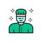 Doctor in medical uniform, surgeon in mask flat color line icon.
