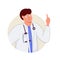 Doctor, medicine, healthcare concept. Young smiling man doctor therapist in white uniform cartoon character standing.