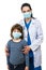 Doctor mother and her son with protective mask