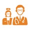Doctor, nurse, assistant icon. Orange vector sketch.
