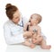 Doctor or nurse auscultating child baby patient heart with stethoscope