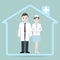 Doctor and Nurse icon. Nursing home icon. Medical care concept