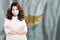 Doctor or nurse in medical safety face mask on Cypriot flag background. Flu epidemic and protection in Cyprus concept