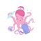 Doctor or nurse octopus with medical items in tentacles. Cartoon character of cute marine animal. Flat vector icon