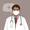 Doctor or Nurse wearing Medical Face Mask. Medical person profession modern vector flat illustration. Doctor and