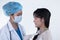 Doctor Nurse in white blue shirt with stethoscope and rubber gloves