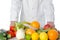 Doctor nutritionist in front of fruits and vegetables